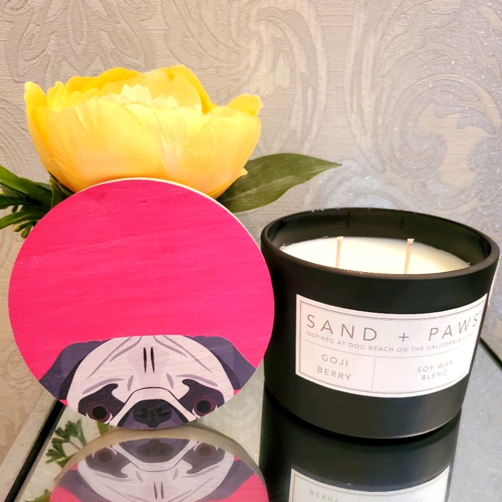 Sand + Paws Pug Soy Wax Candle Goji Berry
